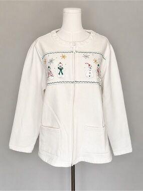 Breckenridge 2X Christmas Snowman Zip Up Fleece Jacket Holiday Embroidered Cozy